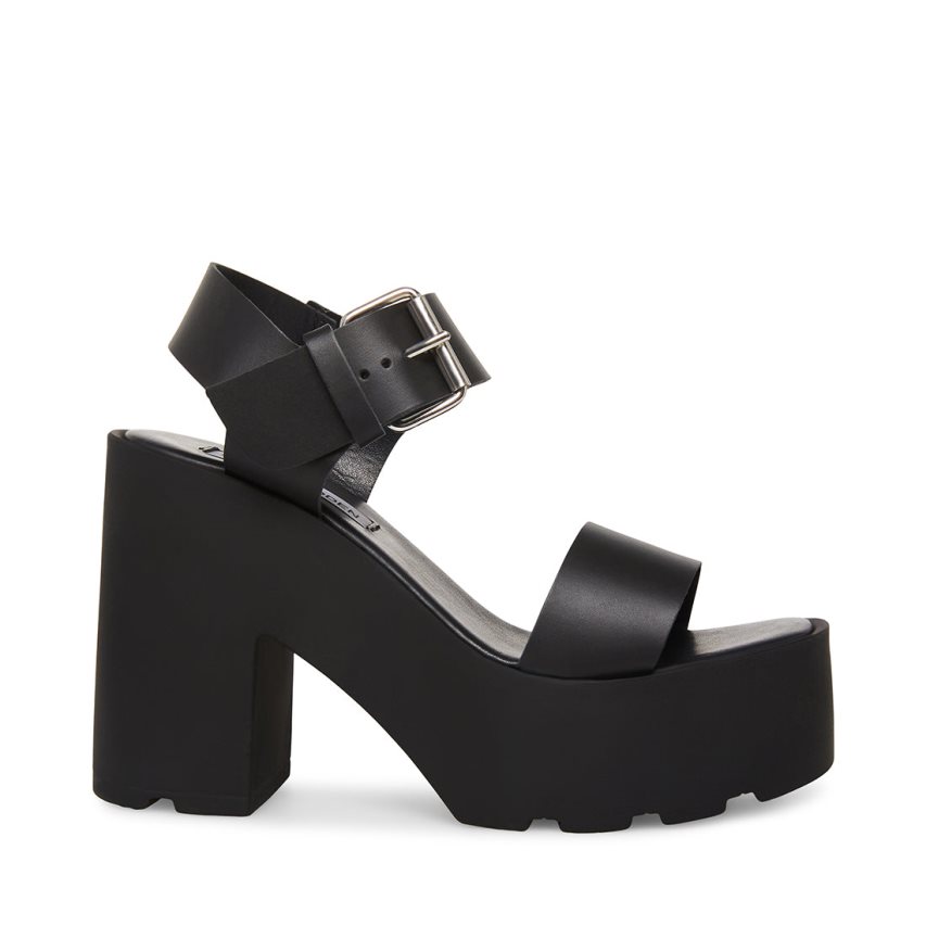 Black Steve Madden Vesta Leather Women\'s Platform Sandals | PH 7892TUQ